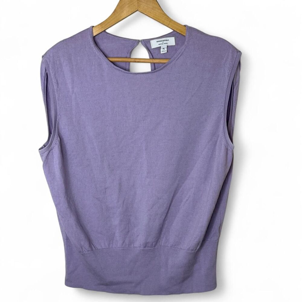 Banana Republic Merino Wool Knit Sweater Vest Padded Shoulder Lilac Purple XL